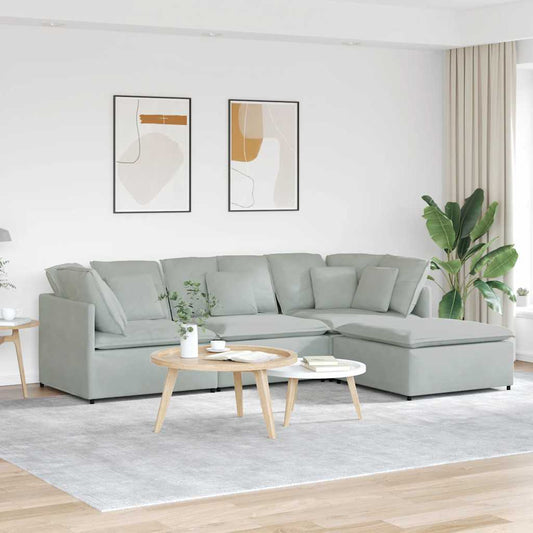 Modulares Sofa mit Fußhocker Kissen Samt Hellgrau