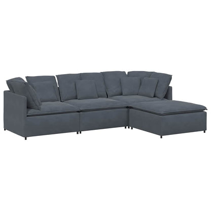 Modulares Sofa mit Fußhocker Kissen Samt Dunkelgrau