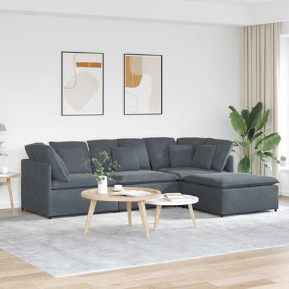 Modulares Sofa mit Fußhocker Kissen Samt Dunkelgrau
