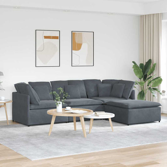 Modulares Sofa mit Fußhocker Kissen Samt Dunkelgrau
