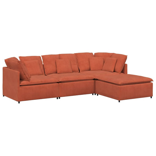Modulares Sofa mit Fußhocker Kissen Cordstoff Rot Orange