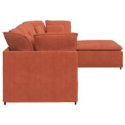 Modulares Sofa mit Fußhocker Kissen Cordstoff Rot Orange