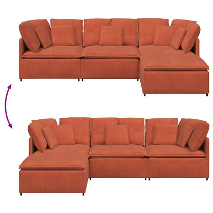 Modulares Sofa mit Fußhocker Kissen Cordstoff Rot Orange