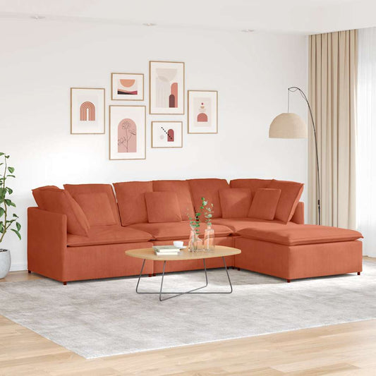 Modulares Sofa mit Fußhocker Kissen Cordstoff Rot Orange