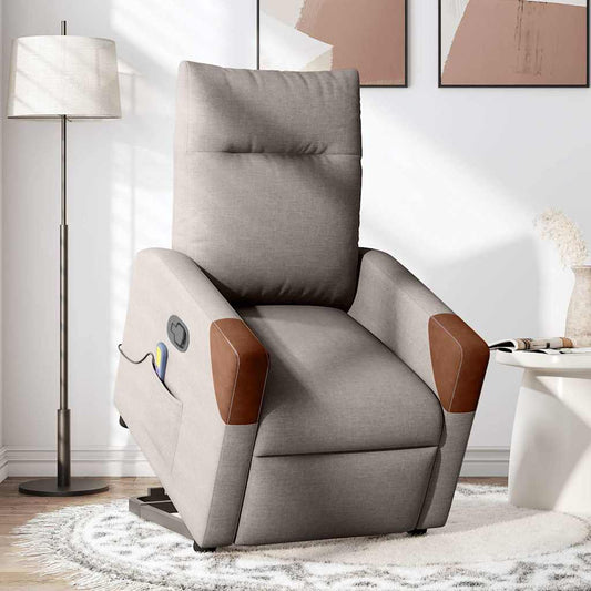 Massagesessel mit Aufstehhilfe Taupe Stoff