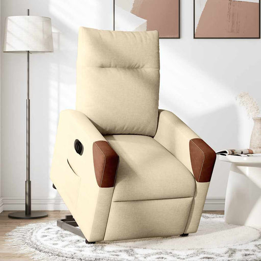 Relaxsessel mit Aufstehhilfe Elektrisch Creme Stoff
