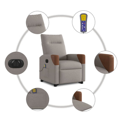 Elektrischer Massagesessel mit Aufstehhilfe Taupe Stoff