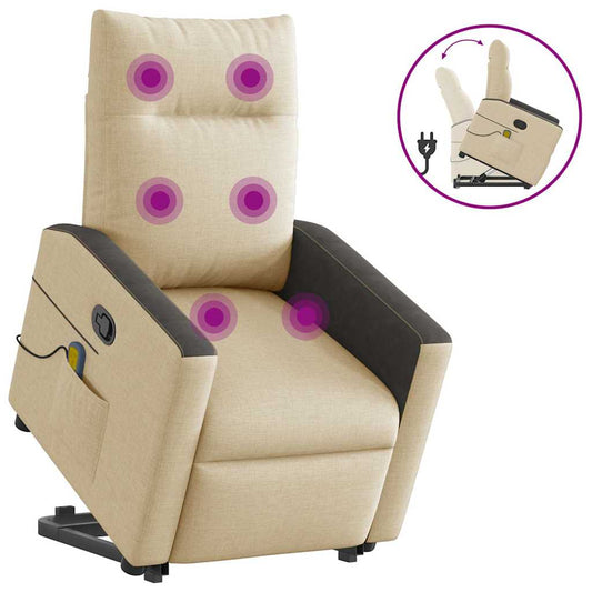 Massagesessel mit Aufstehhilfe Creme Stoff