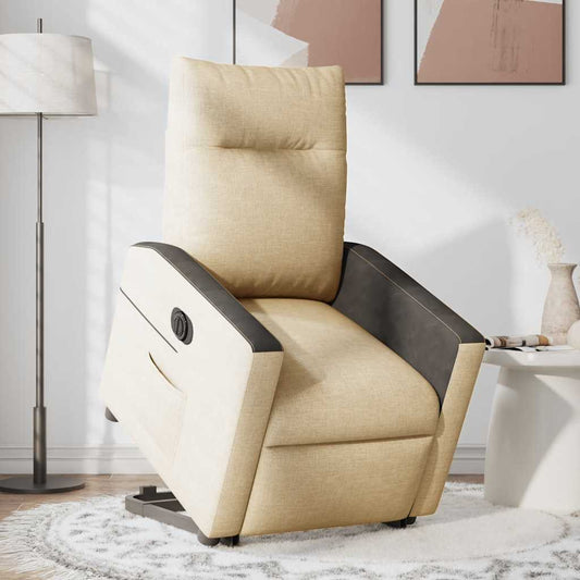 Relaxsessel mit Aufstehhilfe Elektrisch Creme Stoff