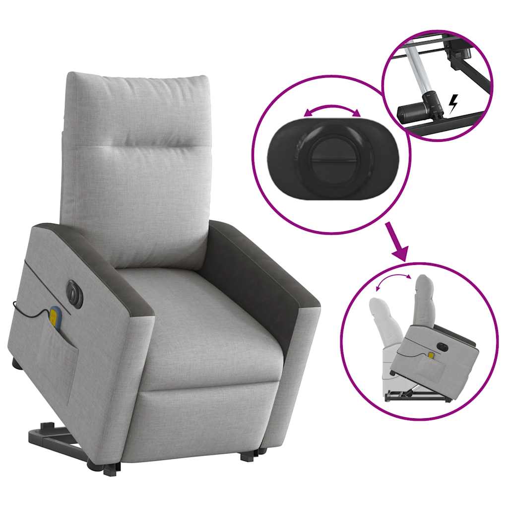 Massagesessel mit Aufstehhilfe Elektrisch Wolkengrau Stoff