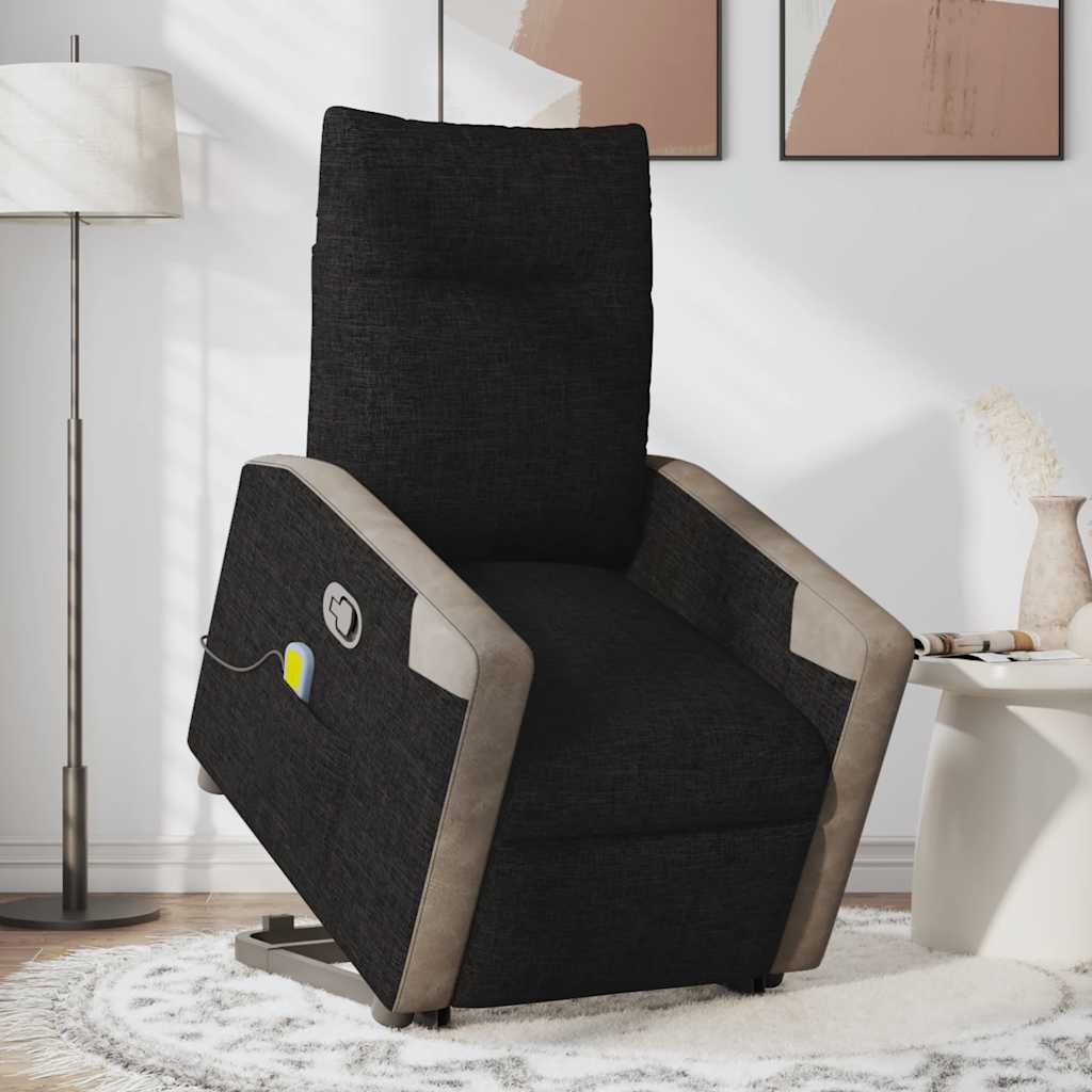 Massagesessel mit Aufstehhilfe Schwarz Stoff