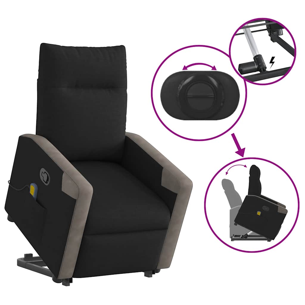 Massagesessel mit Aufstehhilfe Schwarz Stoff