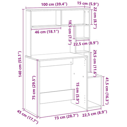 Schreibtisch mit Regal Räuchereiche 100x45x140 cm Holzwerkstoff