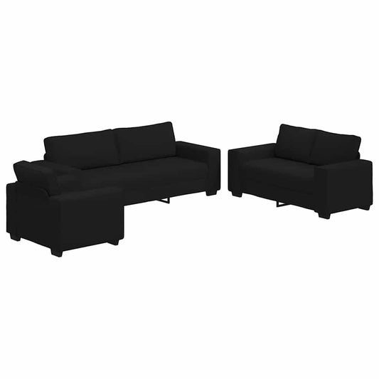3-tlg. Sofagarnitur mit Kissen Schwarz Stoff