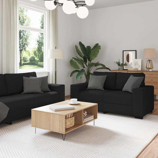 3-tlg. Sofagarnitur mit Kissen Schwarz Stoff