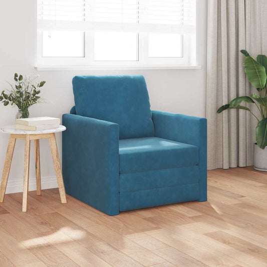 Fußsofa-Bett mit Kissen Blau 74 x 77 x 81 cm Samt