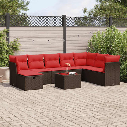 9-tlg. Garten-Sofagarnitur mit Kissen Braun Poly Rattan