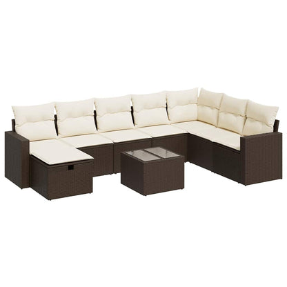 9-tlg. Garten-Sofagarnitur mit Kissen Braun Poly Rattan