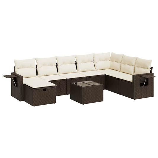 9-tlg. Garten-Sofagarnitur mit Kissen Braun Poly Rattan