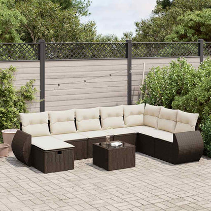 9-tlg. Garten-Sofagarnitur mit Kissen Braun Poly Rattan