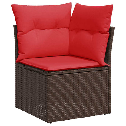 7-tlg. Garten-Sofagarnitur mit Kissen Braun Poly Rattan Akazie