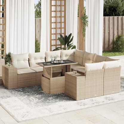 9-tlg. Garten-Sofagarnitur mit Kissen Beige Poly Rattan