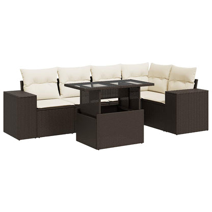 6-tlg. Garten-Sofagarnitur mit Kissen Braun Poly Rattan