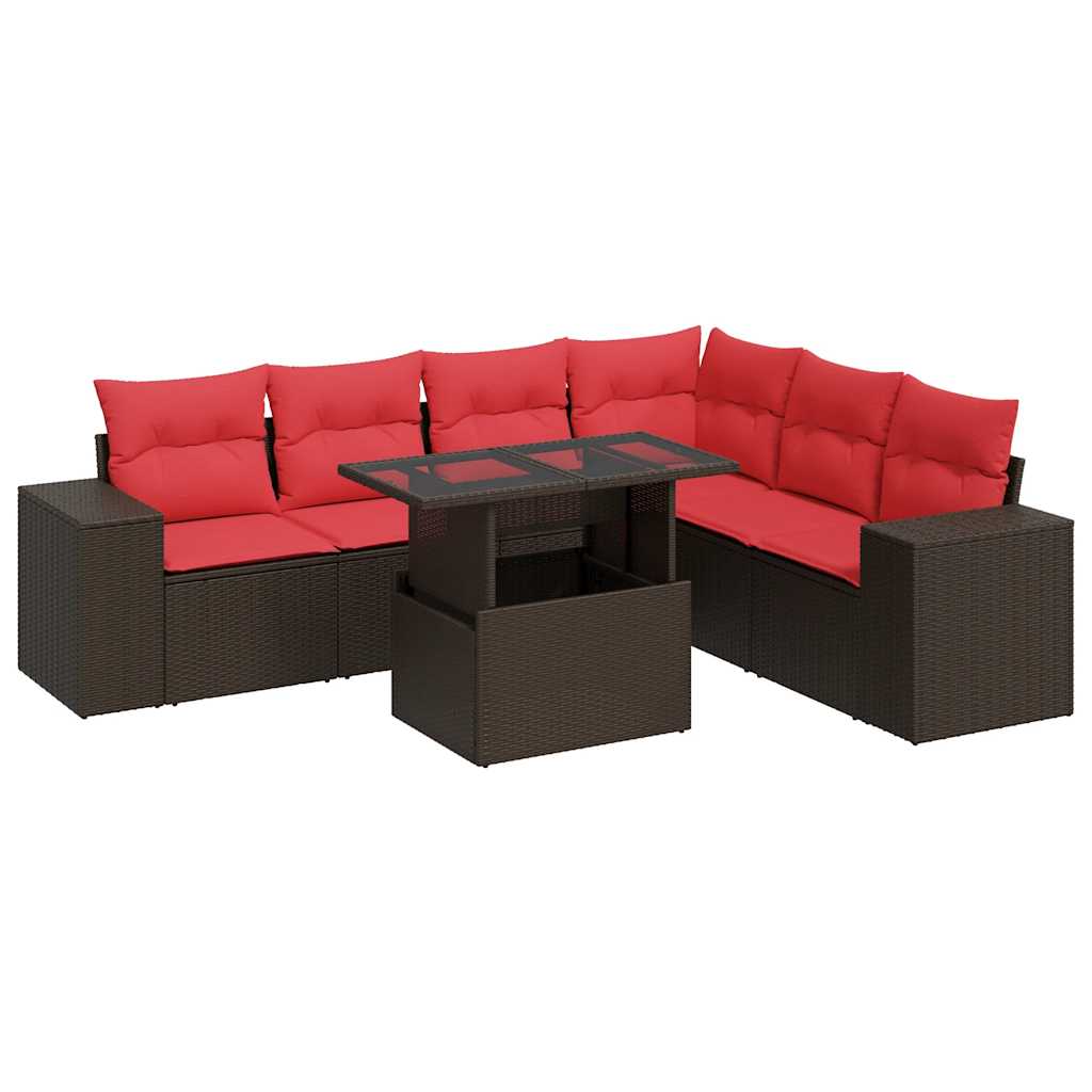 7-tlg. Garten-Sofagarnitur mit Kissen Braun Poly Rattan Akazie