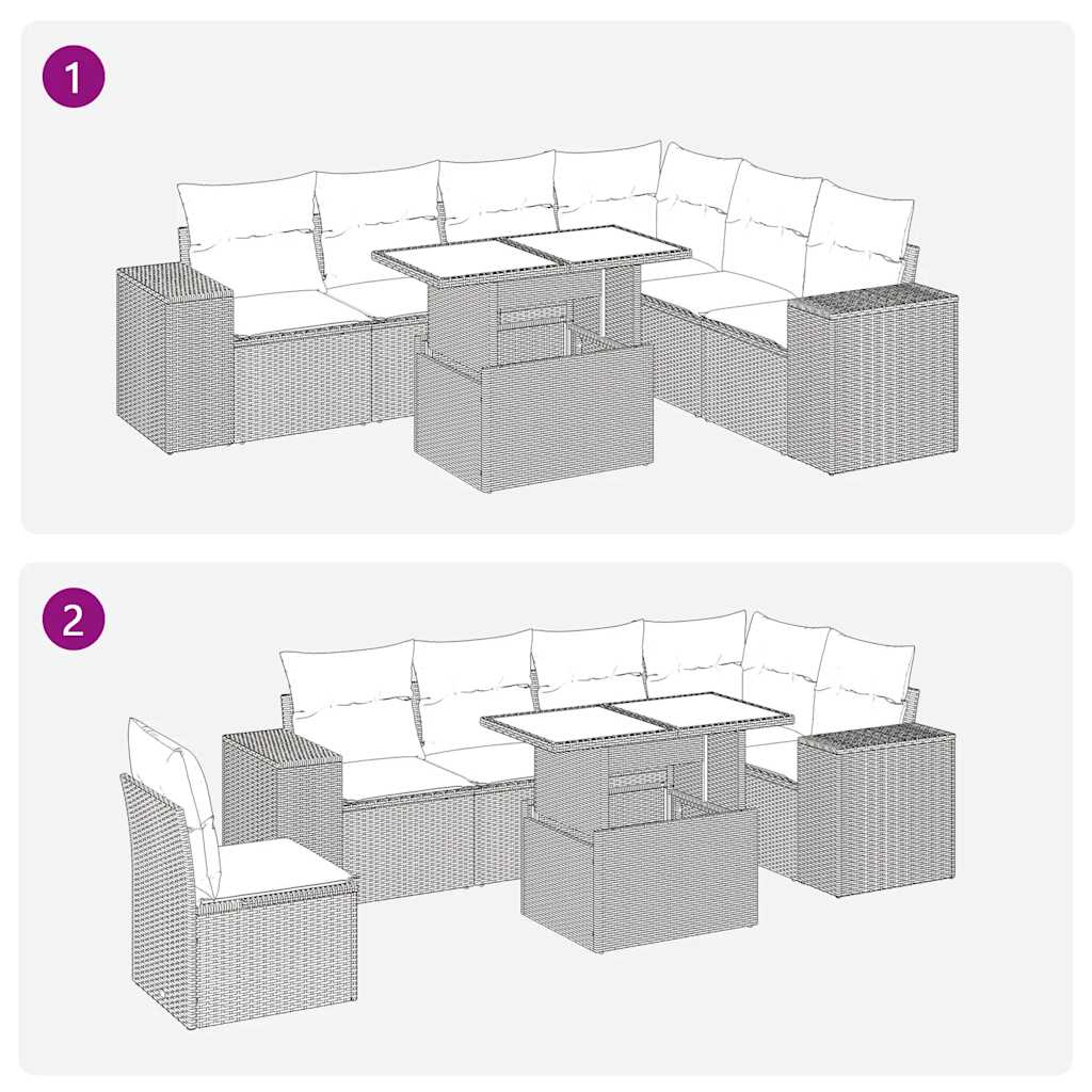 7-tlg. Garten-Sofagarnitur mit Kissen Braun Poly Rattan Akazie