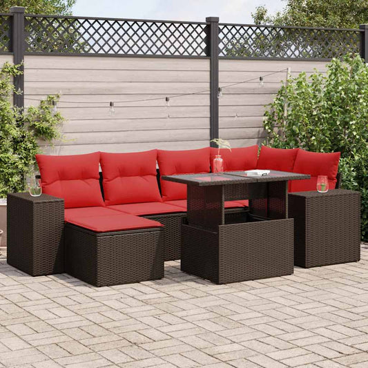 9-tlg. Garten-Sofagarnitur mit Kissen Braun Poly Rattan Akazie