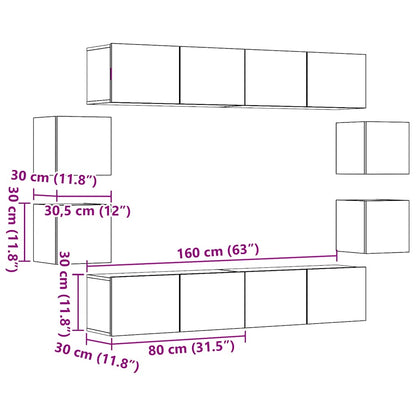 8-tlg. TV-Schrank-Set Wandmontage Artisan-Eiche Holzwerkstoff
