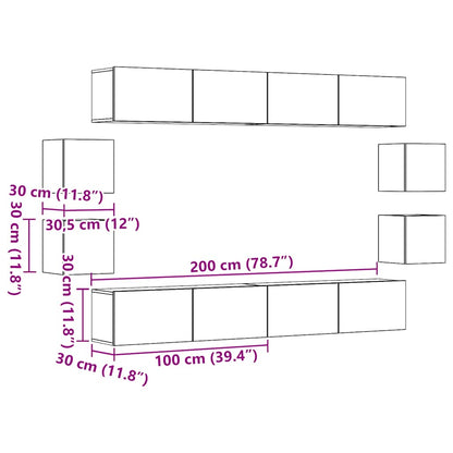 8-tlg. TV-Schrank-Set Wandmontage Altholz-Optik Holzwerkstoff