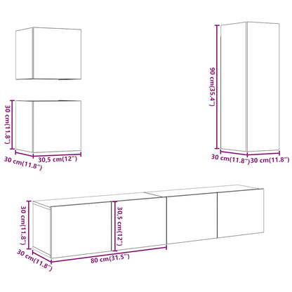 5-tlg. TV-Schrank-Set Wandmontage Altholz-Optik Holzwerkstoff