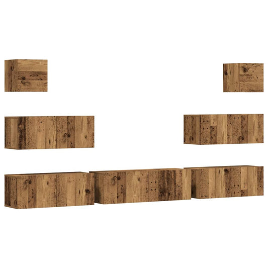 7-tlg. TV-Schrank-Set Wandmontage Altholz-Optik Holzwerkstoff