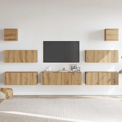 7-tlg. TV-Schrank-Set Wandmontage Artisan-Eiche Holzwerkstoff