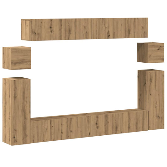 8-tlg. TV-Schrank-Set Wandmontage Artisan-Eiche Holzwerkstoff