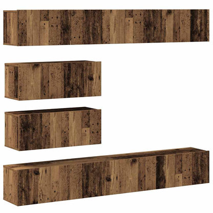 6-tlg. TV-Schrank-Set Wandmontage Altholz-Optik Holzwerkstoff