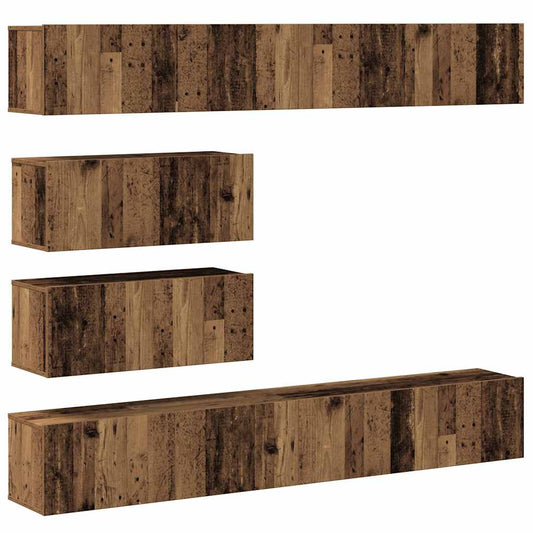 6-tlg. TV-Schrank-Set Wandmontage Altholz-Optik Holzwerkstoff