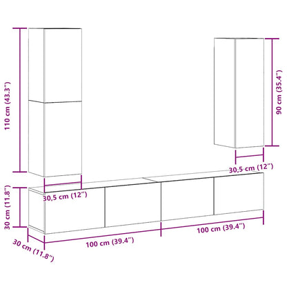 4-tlg. TV-Schrank-Set Wandmontage Altholz-Optik Holzwerkstoff