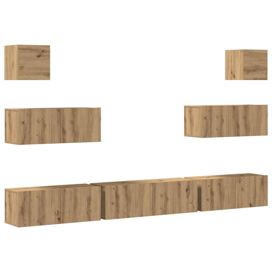 7-tlg. TV-Schrank-Set Wandmontage Artisan-Eiche Holzwerkstoff