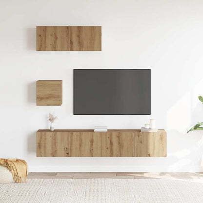 4-tlg. TV-Schrank-Set Wandmontage Artisan-Eiche Holzwerkstoff