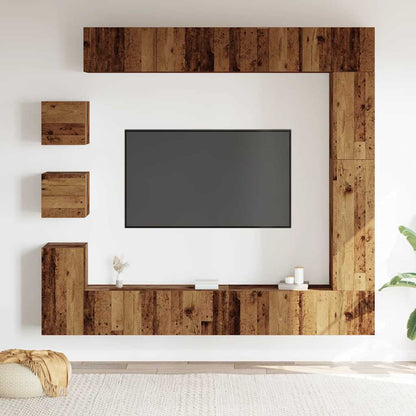9-tlg. TV-Schrank-Set Wandmontage Altholz-Optik Holzwerkstoff