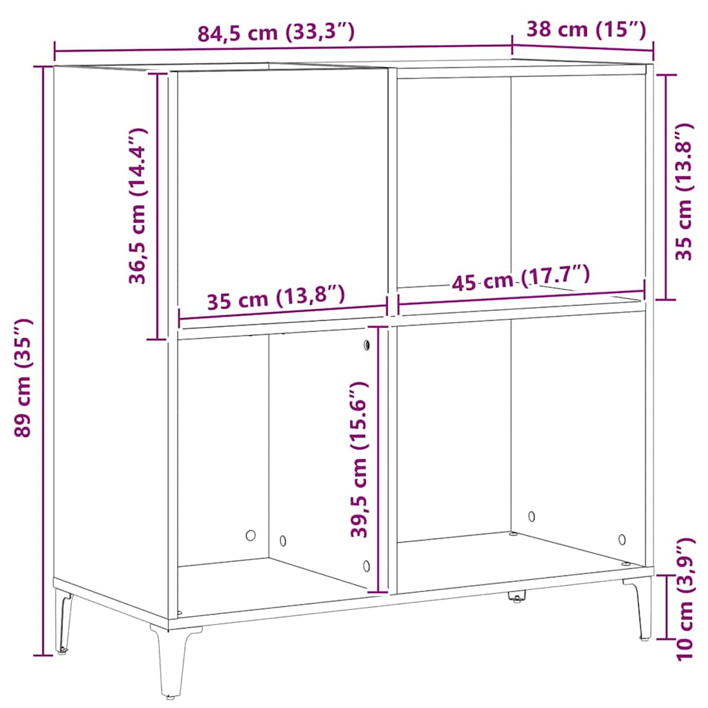 Schallplattenschrank mit Regal Schwarze Eiche 84.5 x 38 x 89 cm