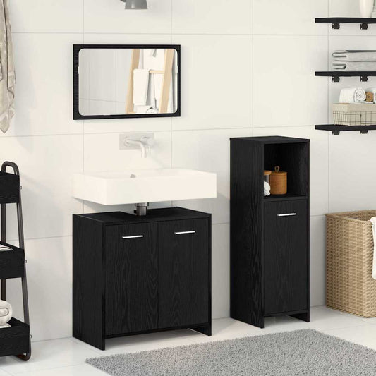 Badezimmermöbelset mit Tür 3 pcs Schwarze Eiche 60 x 33 x 60 cm