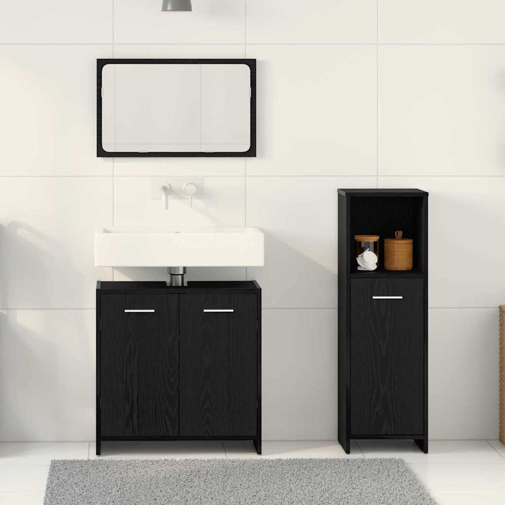 Badezimmermöbelset mit Tür 3 pcs Schwarze Eiche 60 x 33 x 60 cm