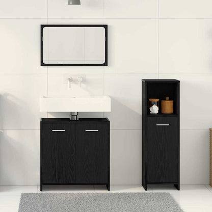 Badezimmermöbelset mit Tür 3 pcs Schwarze Eiche 60 x 33 x 60 cm