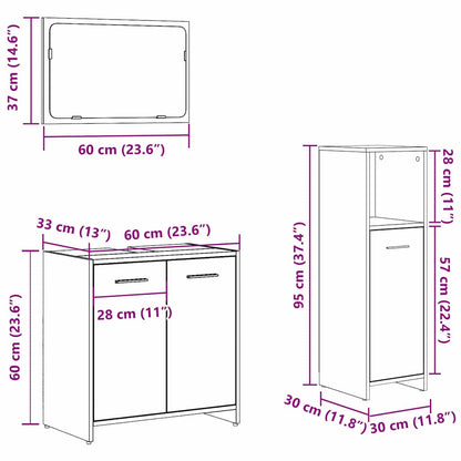 Badezimmermöbelset mit Tür 3 pcs Schwarze Eiche 60 x 33 x 60 cm