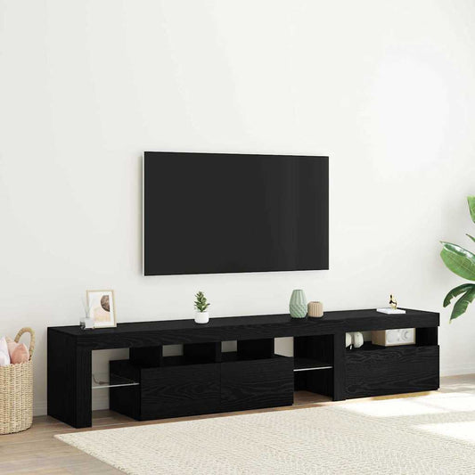 TV-Schränke 2 Stk. mit LED-Leuchten Schwarz Eiche Holzwerkstoff