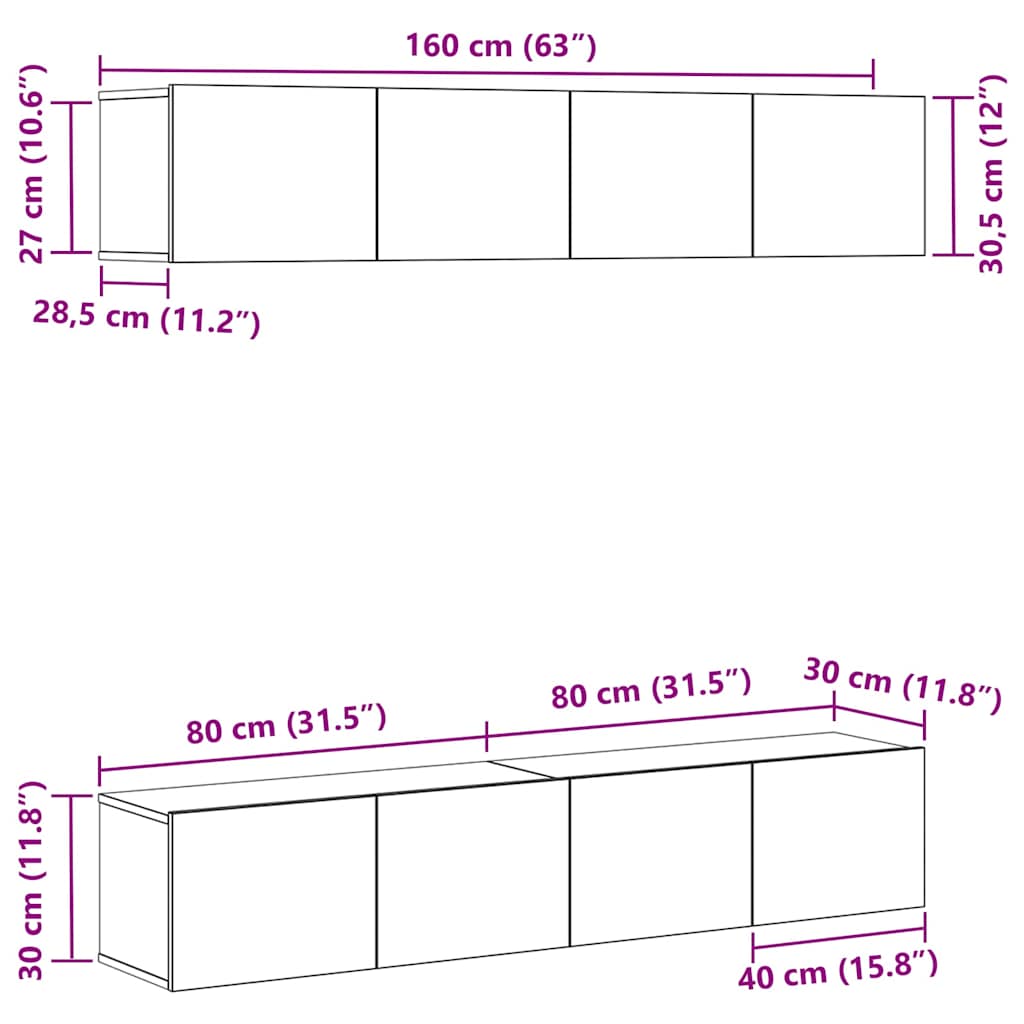TV-Schrank-Set 4 pcs Schwarze Eiche 80 x 30 x 30 cm