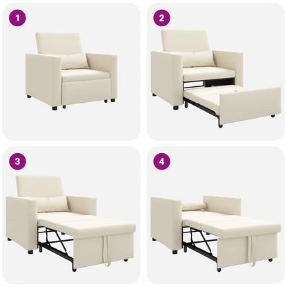 Einzel-Schlafsofa Cremeweiß 90 x 165 x 87 cm Leinen